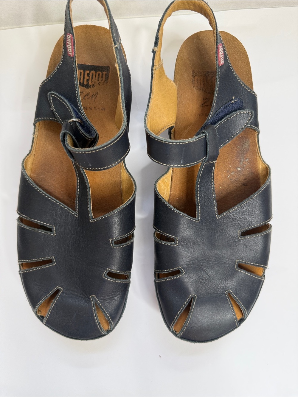 Onfoot Fisherman T Strap Sandals Leather Navy Blue size 9.5 - Picture 3 of 16